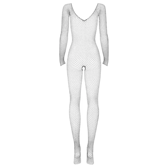Obsessive N109 - tuta intera a rete nera, maniche lunghe, aperta (S-L)