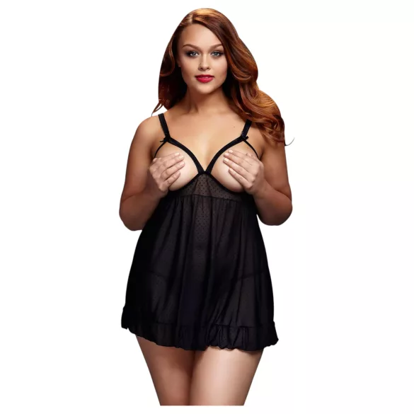BACI - babydoll aperto donna curvy - pois - nero - XL/XXL