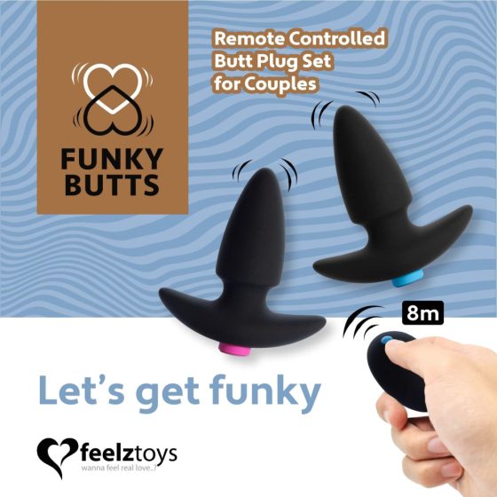 FEELZTOYS Funkybutts - Set di vibratori anali ricaricabili e impermeabili con telecomando - 2 pezzi (nero)