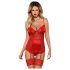 Obsessive Lovica - Top e perizoma rossi in pizzo con reggicalze - L/XL