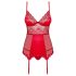 Obsessive Lovica - Top e perizoma rossi in pizzo con reggicalze - L/XL