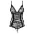 Obsessive Slevika - body in pizzo nero aperto con allacciatura frontale
