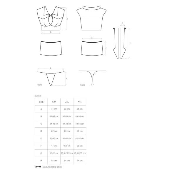 Obsessive - costume da studentessa sexy - set 5 pezzi