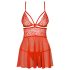 Obsessive 838-BAB-3 - Babydoll e Perizoma in Pizzo Piccante (Rosso) - L/XL