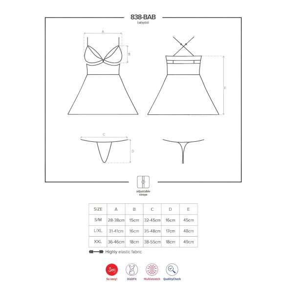 Obsessive 838-BAB-1 - set babydoll trasparente in pizzo (nero)