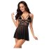 Obsessive 838-BAB-1 - set babydoll trasparente in pizzo (nero) - L/XL
