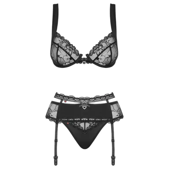 Obsessive Heartina - set di lingerie (nero) - L/XL