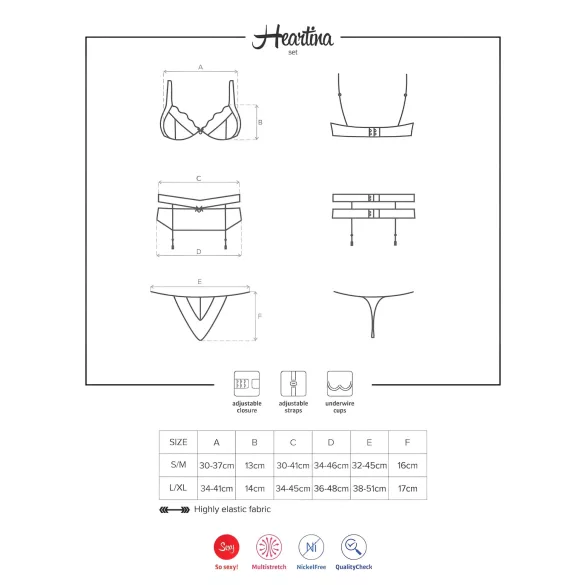 Obsessive Heartina - set di lingerie (nero) - L/XL