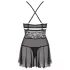 Obsessive - babydoll trasparente in pizzo nero con perizoma - 2XL/3XL