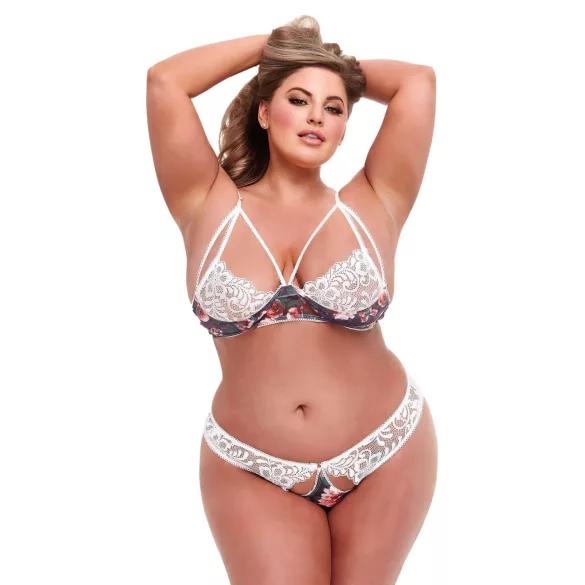 Baci Plus Size - set reggiseno floreale in pizzo (bianco)