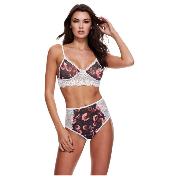 Baci - Set fiorito in pizzo, reggiseno e vita alta - M/L