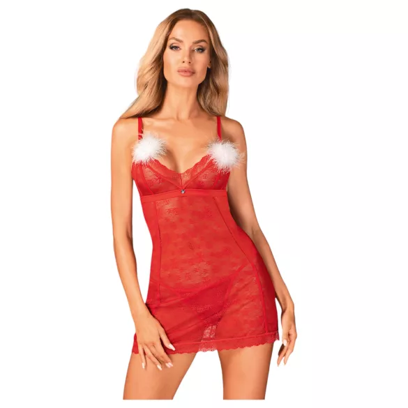 Obsessive Claussica - babydoll e perizoma (rosso) - XL/XXL