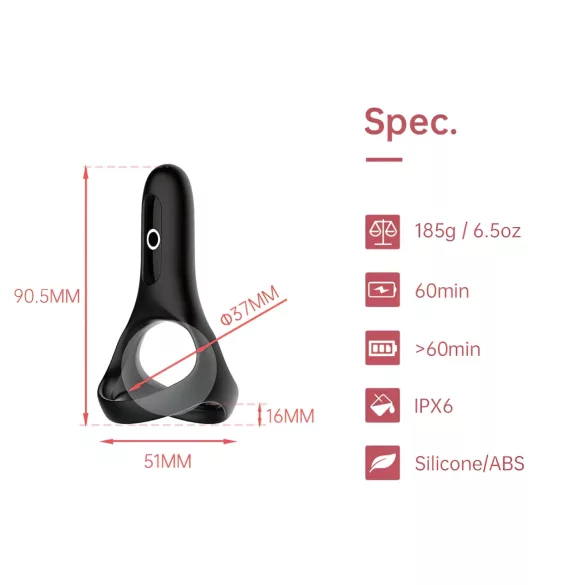 Magic Motion Rise - Anello vibrante per pene con controllo tramite app, per uomini (nero)