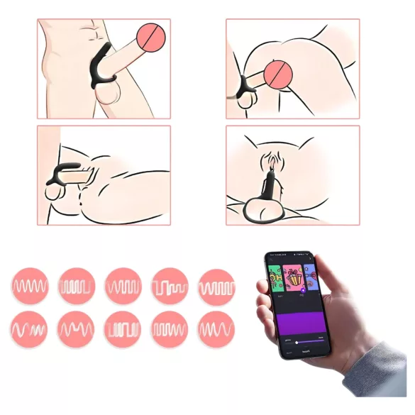 Magic Motion Rise - Anello vibrante per pene con controllo tramite app, per uomini (nero)