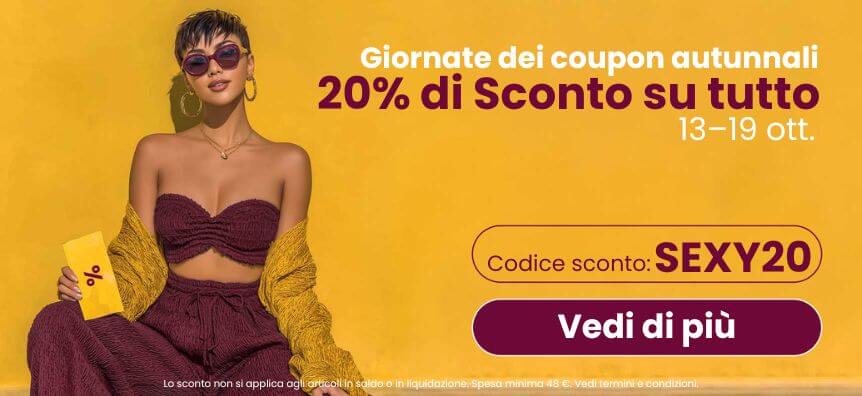 Sconto 20 % su tutto dal 13 al 19 ottobre! Solo su lovesexshop.it sex shop.